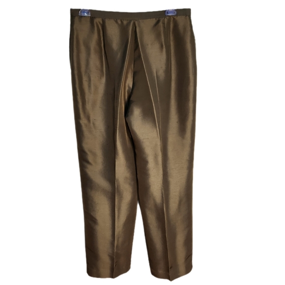 KASPER A.S.L PETITE MOSSY/GREEN-BROWN 00% SILK DESIGNER PANTS - Picture 3 of 4